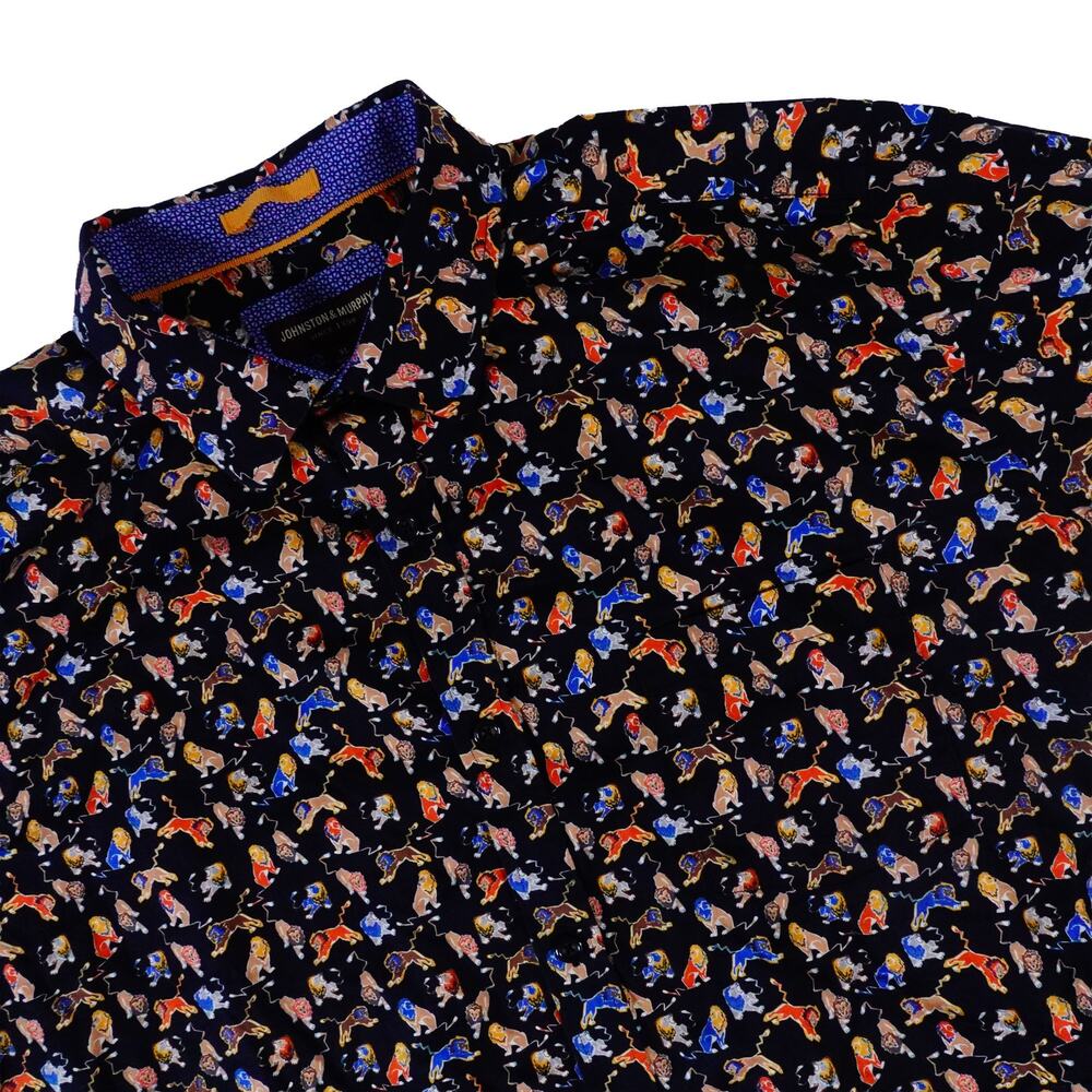 Johnston & Murphy Lion Flip Cuff Colorful Button Up Long Sleeve Shirt Men's XL